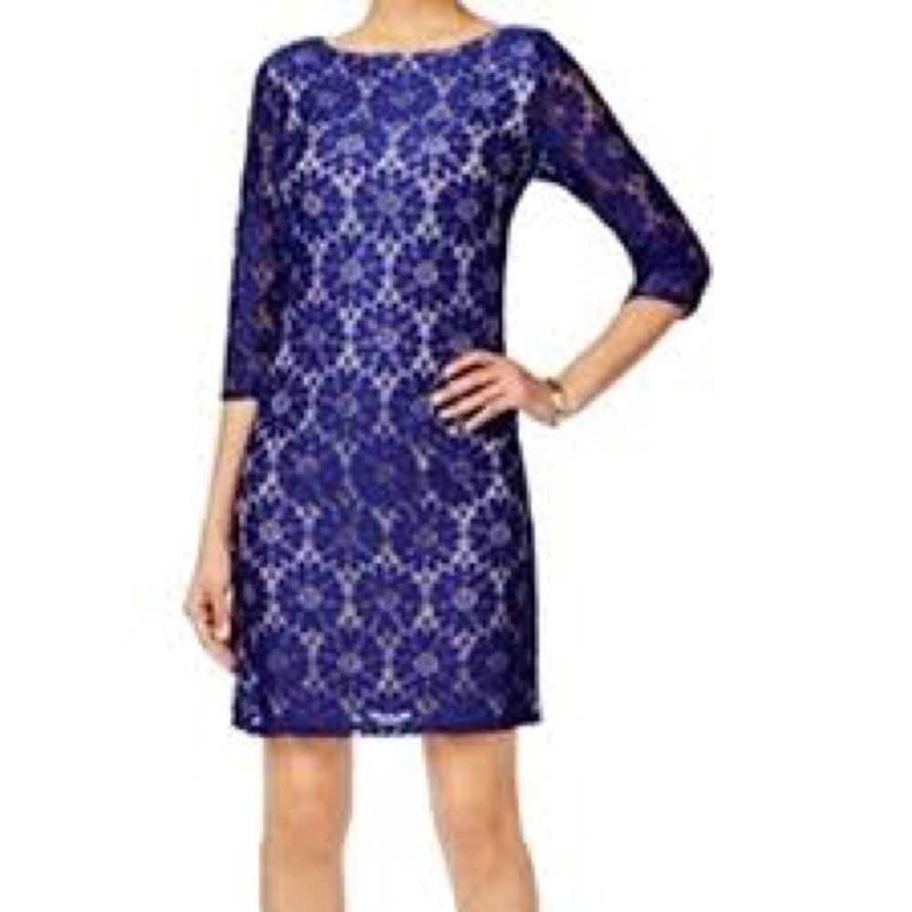 Jessica Howard Illusion-Sleeve Lace Sheath Dress 6- NWT